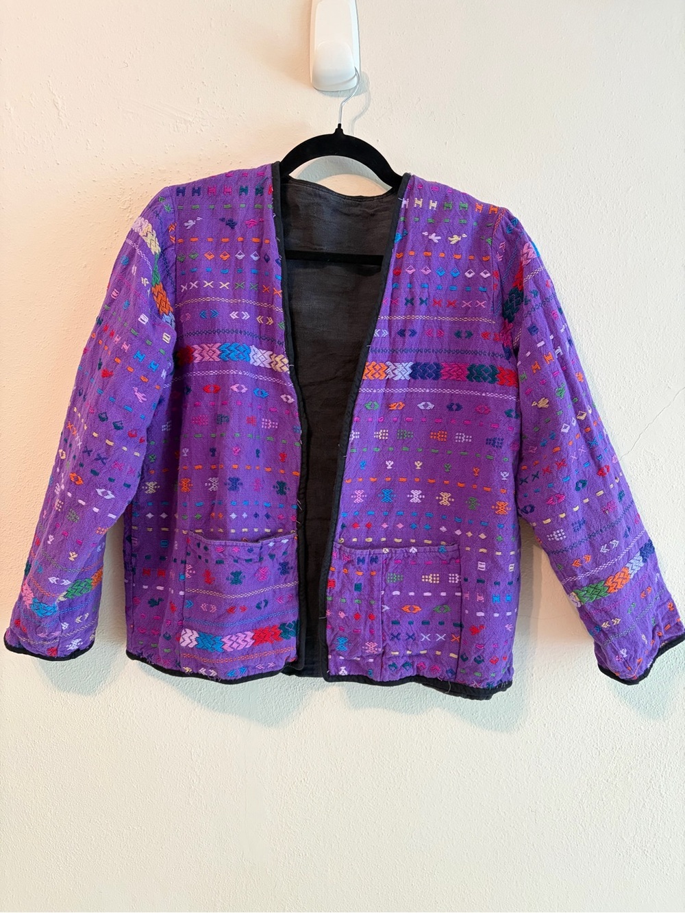 Vintage Handwoven Purple Embroidered Women's Jacket from Guatemala